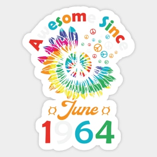 Funny Birthday Quote, Awesome Since June 1964, Retro Birthday Sticker